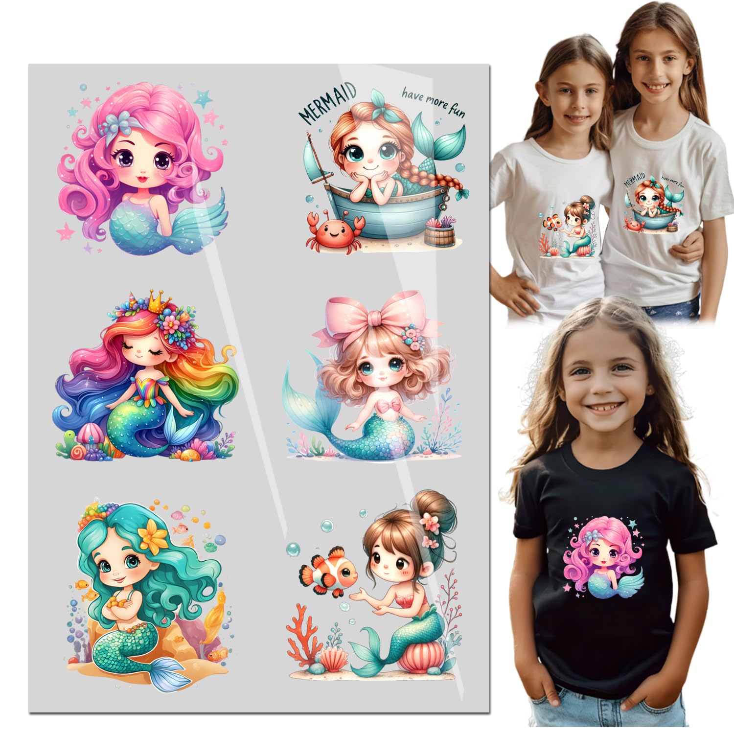 Amazon.com: 6sheet Cute Sweet Mermaid Cartoon Kids Gifts Iron On